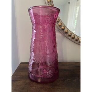 Vintage Cranberry Flashed Glass Vase Fruit Texture Mid Century Ruby 10"